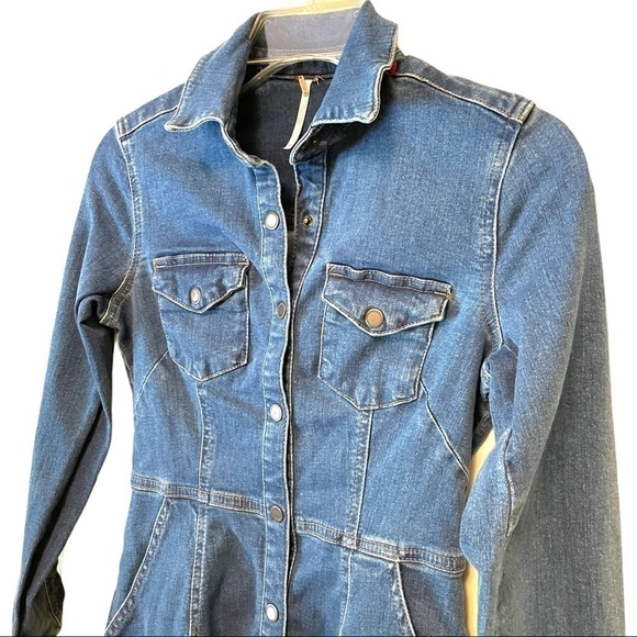 Free People Bo Long Sleeve Denim Mini Dress Button Front Size XS - Picture 12 of 16